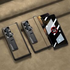 Custodia per telefono in pelle privacy integrata con cerniera pieghevole smerigliata per Honor Magic VS GKK con supporto (marrone)