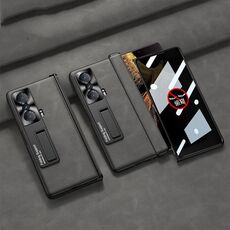 Custodia per telefono in pelle privacy integrata con cerniera pieghevole smerigliata per Honor Magic VS GKK con supporto (grigio)