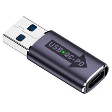 Adattatore convertitore USB-A maschio QC3.1 a tipo C femmina PD 10 Gbps, modello: grigio con indicatore luminoso