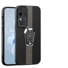 Custodia per telefono posteriore in pelle magnetica Litchi per vivo S18 Pro con supporto (nero)