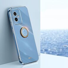Per Honor 100 XINLI Straight Edge 6D Custodia per telefono in TPU elettrolitico con supporto per anello (blu celeste)
