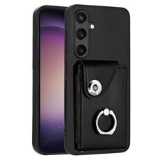 Per Samsung Galaxy S24 5G Custodia per telefono in PU con supporto ad anello per porta carte di organo (nera)