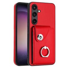 Per Samsung Galaxy S24 5G Custodia per telefono in PU con supporto ad anello per porta tessere (rosso)