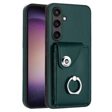 Per Samsung Galaxy S24 5G Custodia per telefono in PU con supporto ad anello per porta carte di organo (verde)