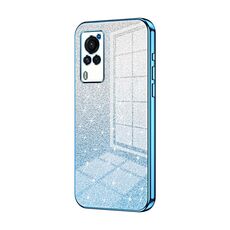 Custodia per telefono elettrolitico in polvere glitterata con schermo curvo per vivo X60 (blu)