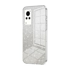 Custodia per telefono elettrolitica in polvere glitterata con schermo curvo per vivo X60 (trasparente)