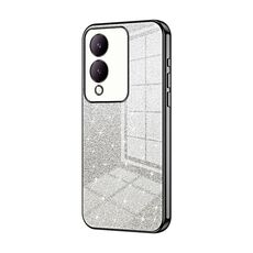 Custodia per telefono elettrolitico in polvere glitter sfumata per vivo Y17s (nera)