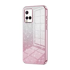 Custodia per telefono elettrolitico con polvere glitterata sfumata India per vivo Y21 / Y33s / Y21s / T1x (rosa)