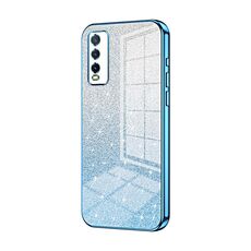 Per vivo Y20 / Y20i / Y20s / iQOO U1x Custodia per telefono elettrolitico con polvere glitterata sfumata (blu)
