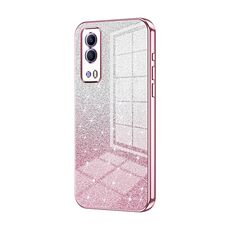 Per vivo Y53s 5G / T1x 5G / iQOO Z5x Custodia per telefono elettrolitico con polvere glitterata sfumata (rosa)