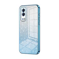 Per vivo Y53s 5G / T1x 5G / iQOO Z5x Custodia per telefono elettrolitico con polvere glitterata sfumata (blu)