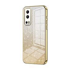 Per vivo Y72 5G / iQOO Z3 / Y75s Custodia per telefono elettrolitico con polvere glitterata sfumata (Oro)