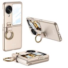 Per OPPO Find N3 Flip GKK Custodia per telefono ultrasottile integrata a copertura totale con supporto ad anello (Oro)