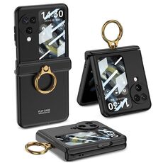 Per OPPO Find N3 Flip GKK Custodia a libro con cerniera magnetica integrata con supporto ad anello (nero)