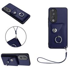 Custodia per telefono in PU con supporto per anello per borsa per organo per Honor 90 con cordino (blu)