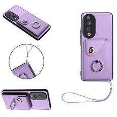 Custodia per telefono in PU con supporto per anello per borsa per organo per Honor 90 con cordino (viola)