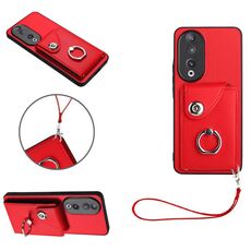 Custodia per telefono in PU con supporto per anello per borsa per organo per Honor 90 con cordino (rosso)