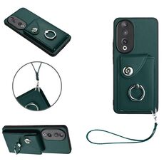 Custodia per telefono in PU con supporto per anello per borsa per organo per Honor 90 con cordino (verde)