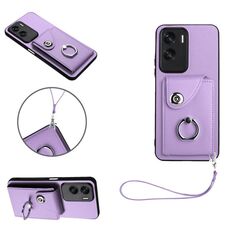 Per Honor 90 Lite/X50i Custodia per telefono in PU con supporto per anello per carte d'organo con cordino (viola)