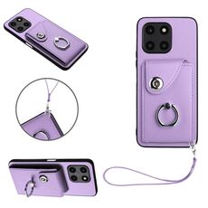 Custodia per telefono in PU con supporto per anello per borsa per organo globale per Honor X6a con cordino (viola)