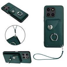 Custodia per telefono in PU con supporto per anello per borsa per organo globale per Honor X6a con cordino (verde)