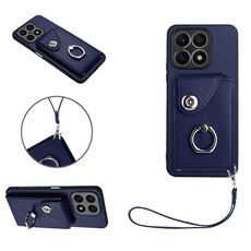 Custodia per cellulare in PU con supporto per anello per borsa per organo Honor X8a con cordino (blu)