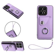 Custodia per telefono in PU con supporto per anello per borsa per organo per Honor X8a con cordino (viola)
