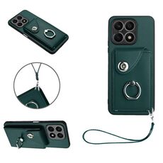 Custodia per telefono in PU con supporto per anello per borsa per organo per Honor X8a con cordino (verde)