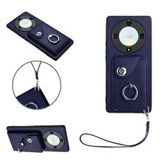 Per Honor X9a/Magic5 Lite Borsa per carte da organo Porta anelli Custodia per telefono in PU con cordino (Blu)