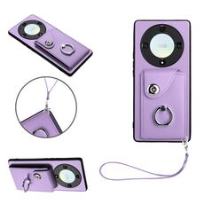 Per Honor X9a/Magic5 Lite Custodia per telefono in PU con porta carte per organo con cordino (viola)