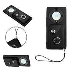 Per Honor X9a/Magic5 Lite Borsa per carte da organo Porta anelli Custodia per telefono in PU con cordino (Nero)