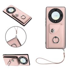 Per Honor X9a/Magic5 Lite Borsa per carte d'organo Porta anelli Custodia per telefono in PU con cordino (rosa)