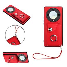 Per Honor X9a/Magic5 Lite Borsa per carte d'organo Porta anelli Custodia per telefono in PU con cordino (Rosso)