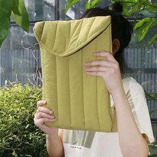 Borsa interna con ricamo in cotone piatto da 9,7-11 pollici Custodia protettiva in cotone leggero e spaziale (giallo verde)