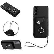 Per Samsung Galaxy S22 5G Custodia per cellulare con supporto per anello in organza con cordino (nero)