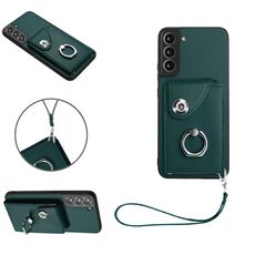 Per Samsung Galaxy S22 5G Custodia per cellulare con supporto per anello in organza con cordino (verde)