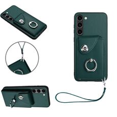 Per Samsung Galaxy S23+ 5G Custodia per cellulare con supporto per anello in organza con cordino (verde)