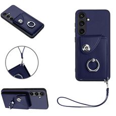 Per Samsung Galaxy S24 5G Custodia per cellulare con supporto per anello in organza con cordino (blu)