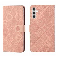 Custodia per telefono in pelle con motivo in rilievo stile etnico per Samsung Galaxy S24 5G (rosa)