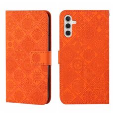 Custodia per telefono in pelle con motivo in rilievo stile etnico per Samsung Galaxy S24 5G (arancione)