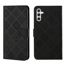 Custodia per telefono in pelle con motivo in rilievo stile etnico per Samsung Galaxy S24 5G (nera)
