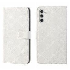 Custodia per telefono in pelle con motivo in rilievo stile etnico per Samsung Galaxy S24 5G (bianca)