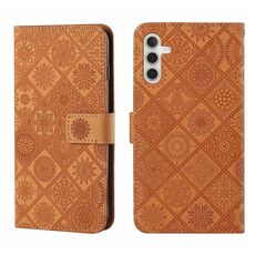 Custodia per telefono in pelle con motivo in rilievo stile etnico per Samsung Galaxy S24+ 5G (marrone)