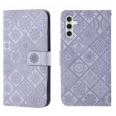 Custodia per telefono in pelle con motivo in rilievo stile etnico per Samsung Galaxy S24+ 5G (viola)