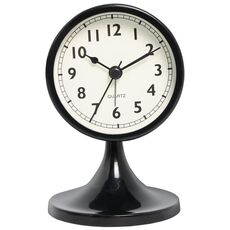 Sveglia da tavolo silenziosa retrò in metallo, orologio da comodino per studenti con luce notturna (nero)