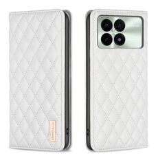 Per Xiaomi Redmi K70E Custodia per telefono con flip in pelle magnetica con reticolo diamantato (bianca)