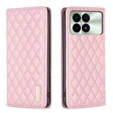 Per Xiaomi Redmi K70E Custodia per cellulare in pelle magnetica con reticolo diamantato (rosa)