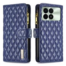 Per Xiaomi Redmi K70E Custodia per cellulare con portafoglio in pelle con cerniera a reticolo di diamanti (blu)