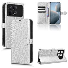 Custodia per telefono in pelle con texture a nido d'ape per Xiaomi Poco X6 Pro / Redmi K70E 5G (Argento)