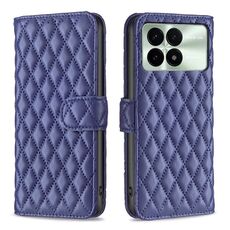 Per Xiaomi Redmi K70E Custodia a portafoglio in pelle con reticolo di diamanti (blu)